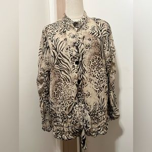 Lane Bryant Womens Blouse Size 14/16 Sheer Animal Print Ruffled Sleeves.